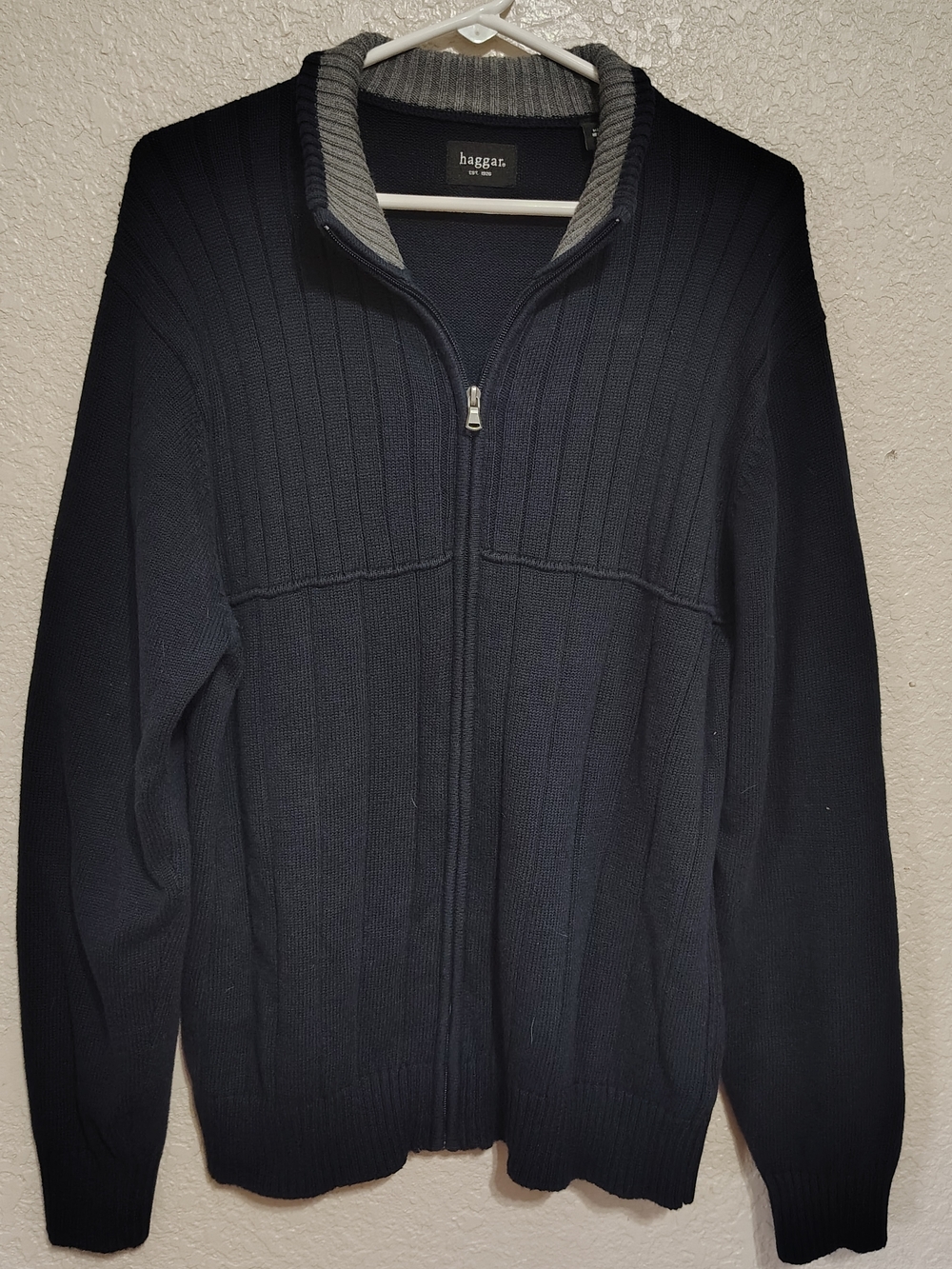 haggar Men's Navy Zip-Front Ribbed Sweater